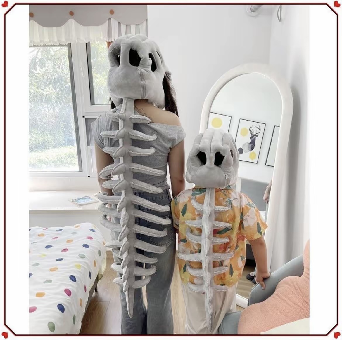 116cm dinosaur skeleton headgear plush toy, exoskeleton adult doll gift