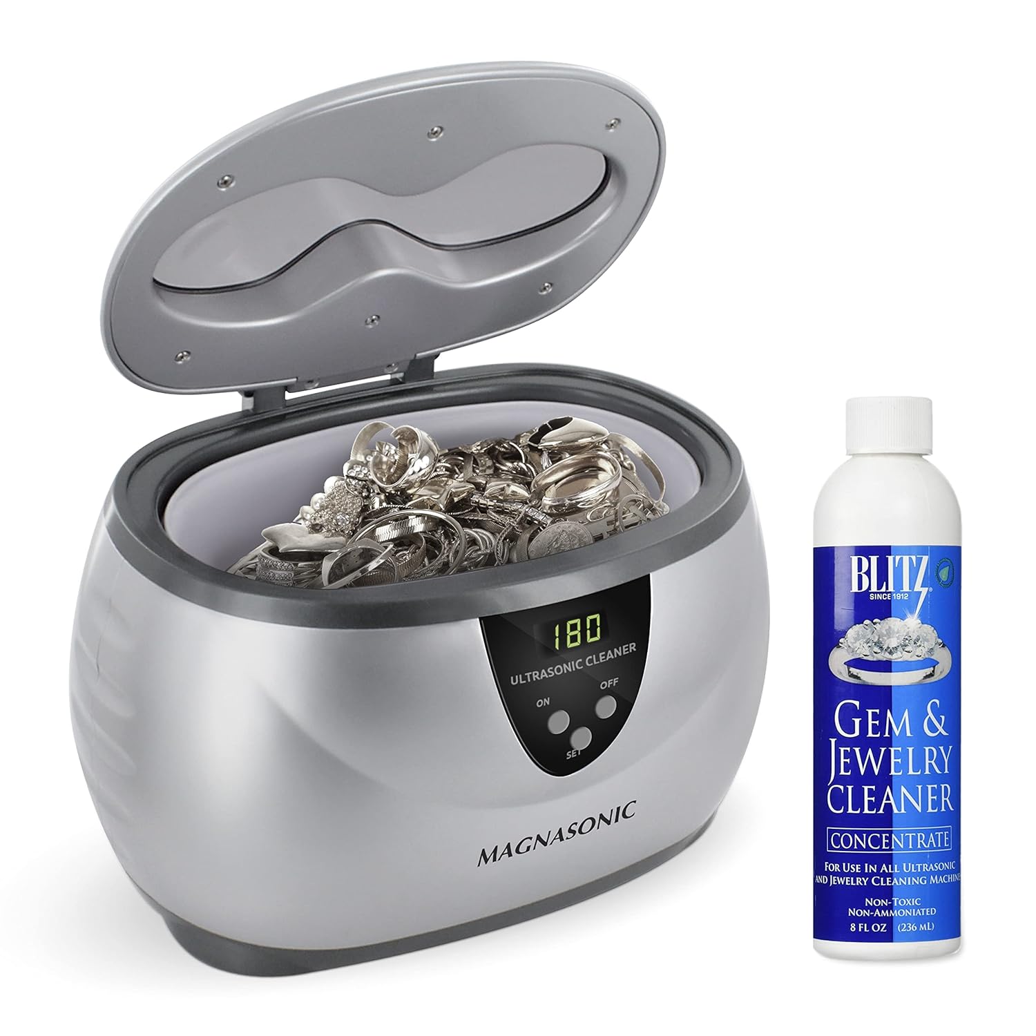 Magnasonic Ultrasonic Cleaner - 20oz Stainless Steel Tank, Digital Timer, 5 Cleaning Modes, Ultrasonic Jewelry Cleaner for All Jewelry, Eyeglasses, Watches, Dentures, Retainers & More