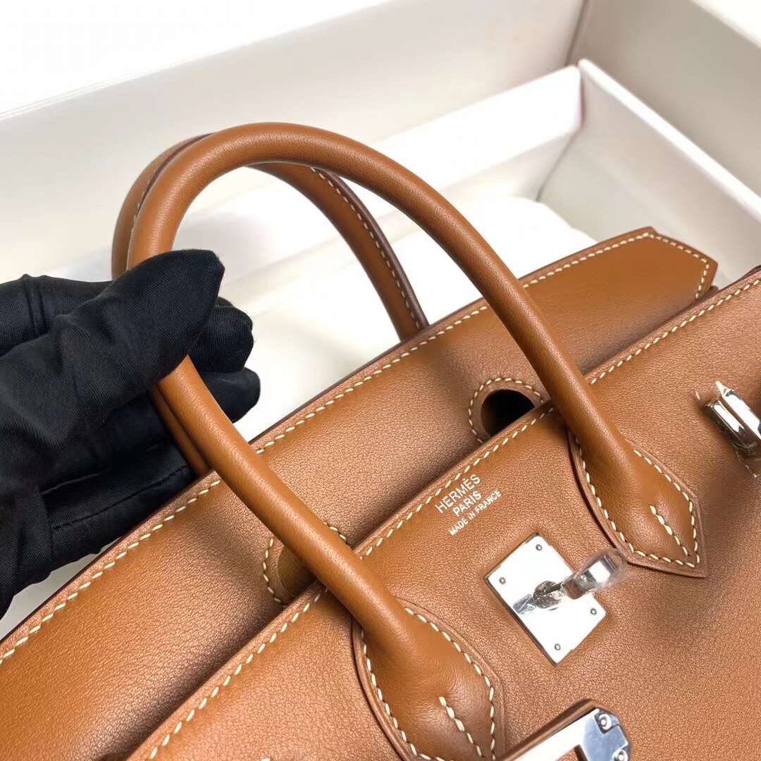 Birkin 25cm ck37 gold brown gold buckle silver buckle Original swift calfskin top craftsmanship beeswax thread handmade