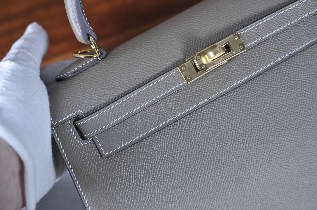 Kelly25 Elephant Gray Gold Buckle Epsom Leather