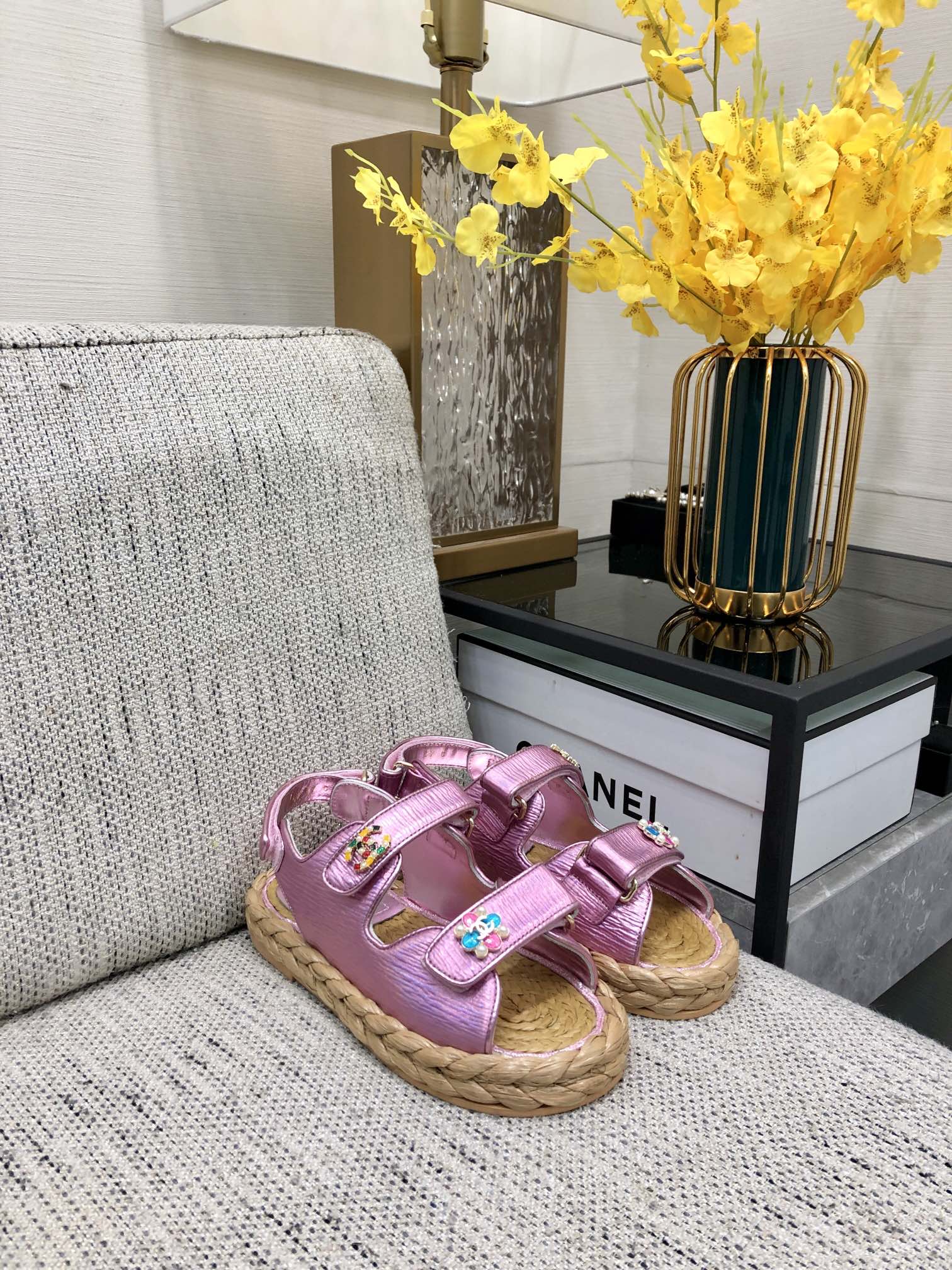 CHANEL 2023 spring and summer latest woven velcro sandals Japan imported woven materials