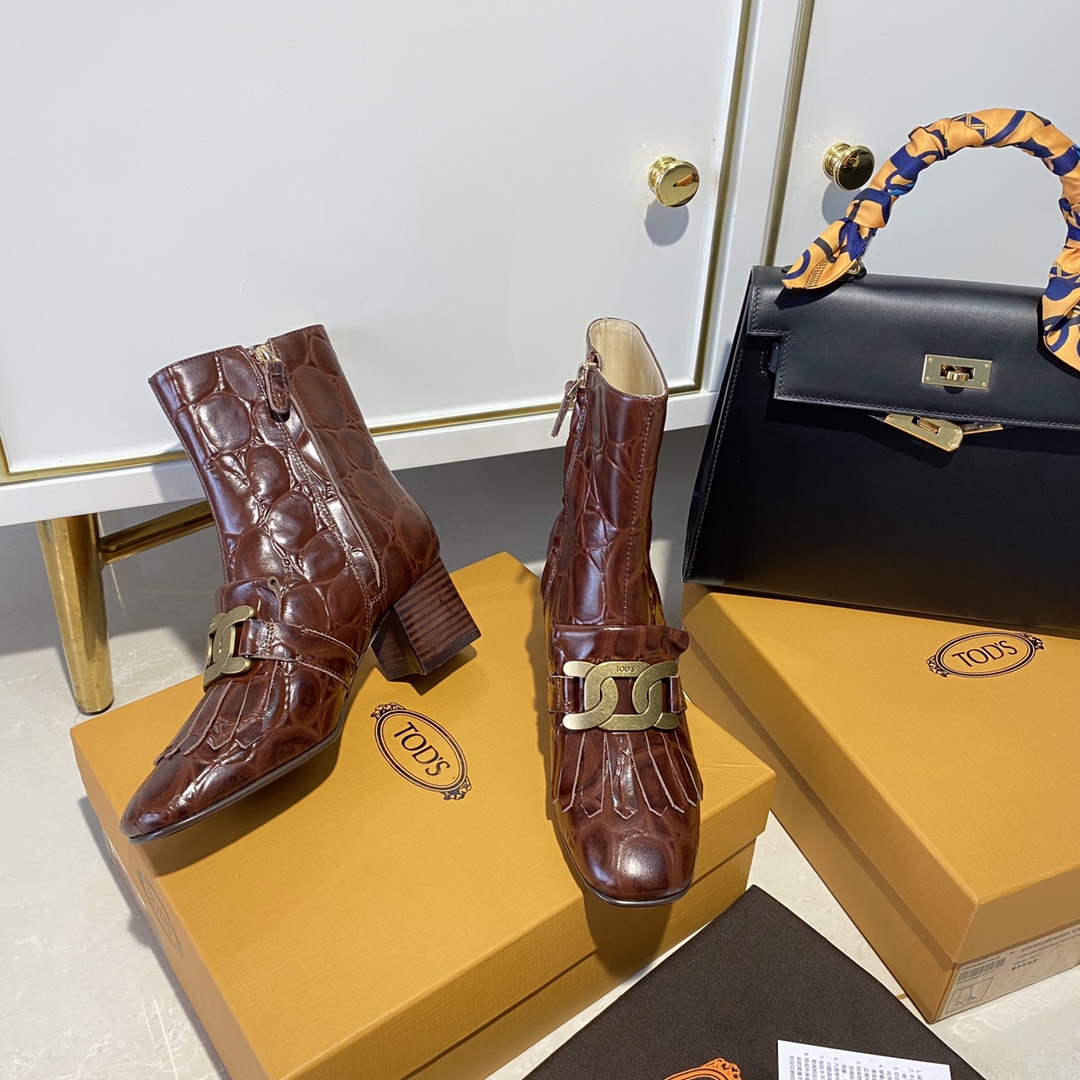 TOD'S 𝙏𝙊𝘿𝙎 Todds Thick heel short boots 2020 autumn and winter new women's shoes ladies cowhide fashion ankle boots