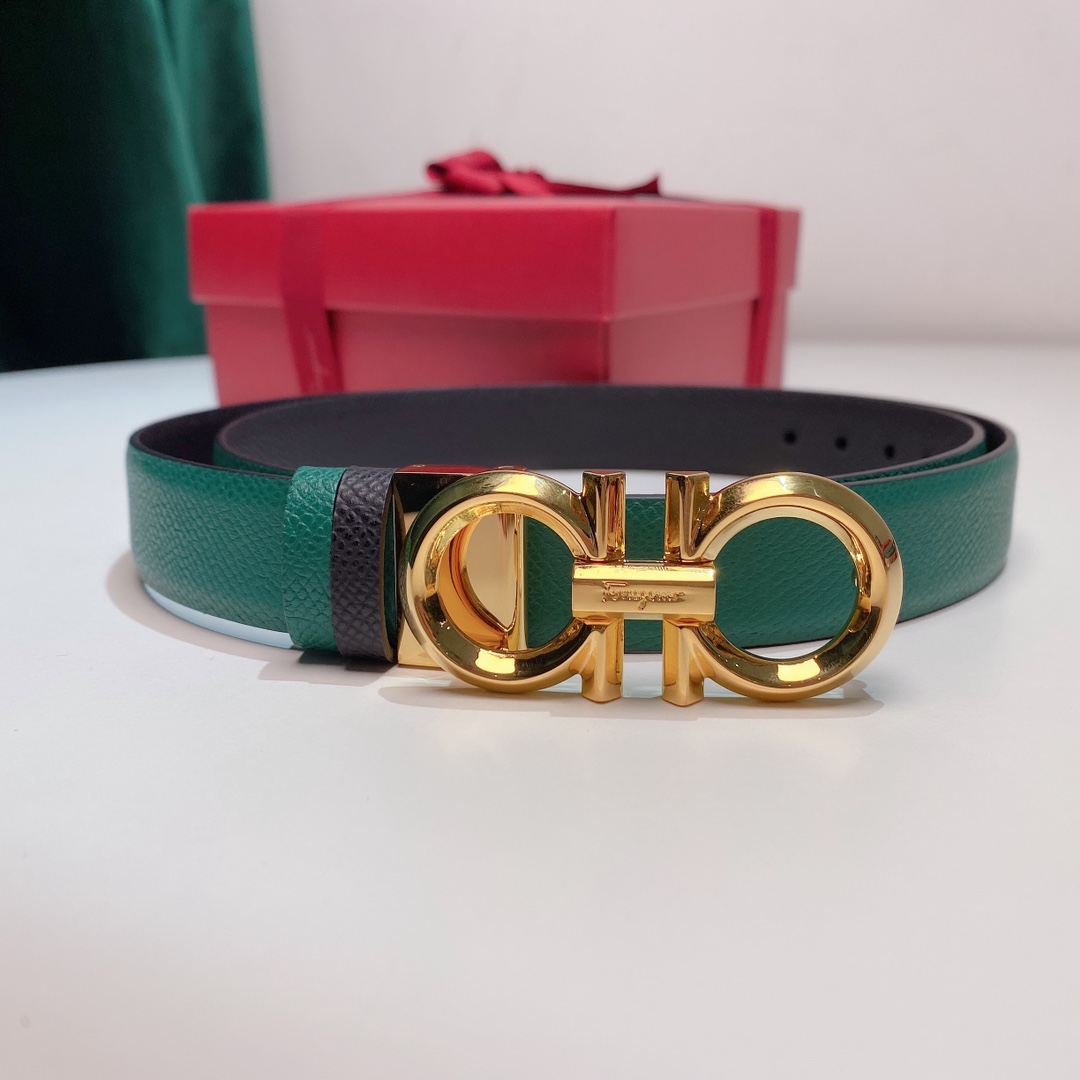 FERRAGAMO Ladies Reversible Top Grain Leather Belt