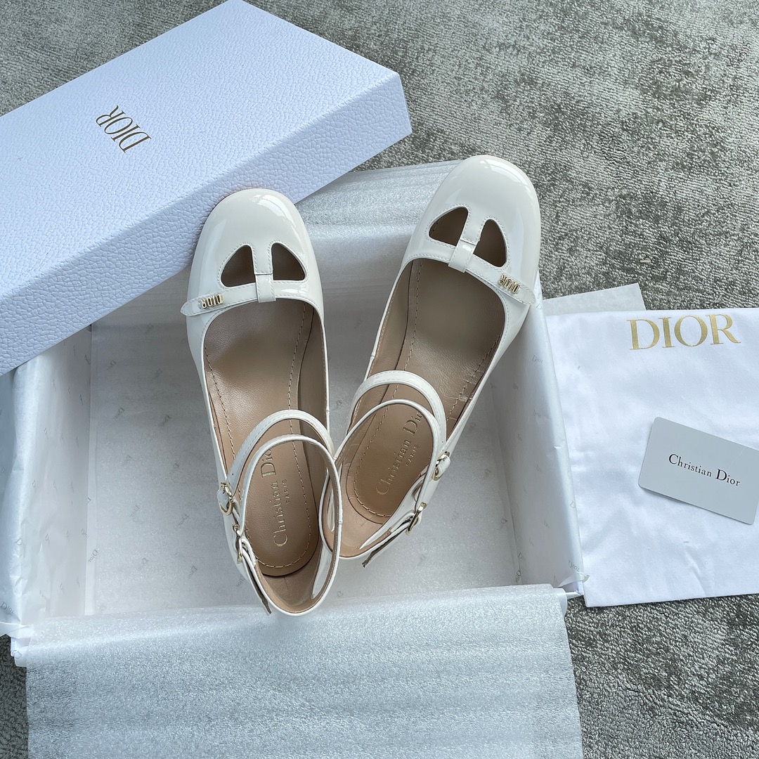 DIOR Sweet and elegant Mary Jane heels Cow patent leather Sheepskin Genuine leather outsole White