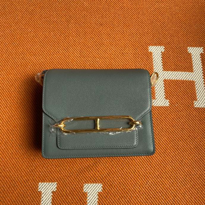 Roulis 19cm almond green gold and silver buckle spot Evercolor leather