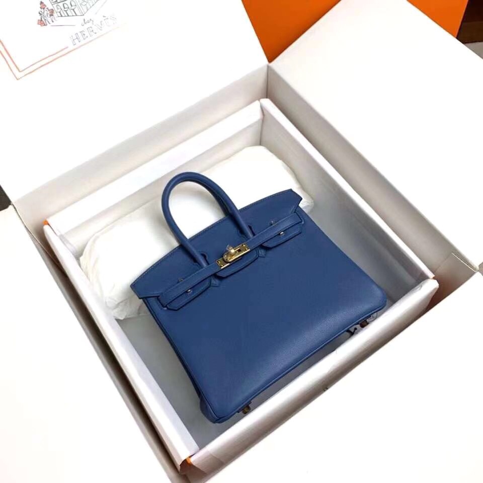 Birkin 25cm R2 onyx blue gold buckle silver buckle original swift calfskin top craftsmanship beeswax thread handmade