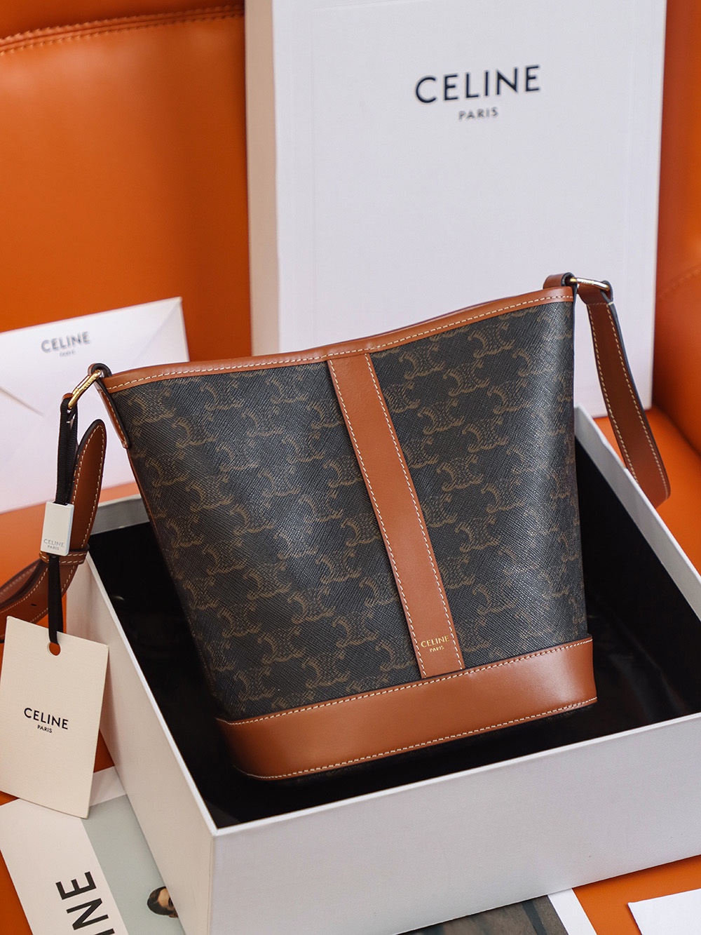 𝐂𝐞𝐥𝐢𝐧𝐞  𝐓𝐑𝐈𝐎𝐌𝐏𝐇𝐄 𝐂𝐀𝐍𝐕𝐀𝐒 bucket bag #191442