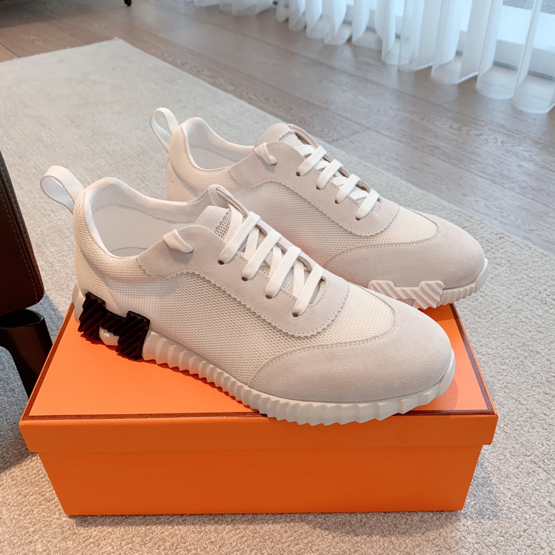 Hermes couple style lace-up color matching casual sneakers small white shoes