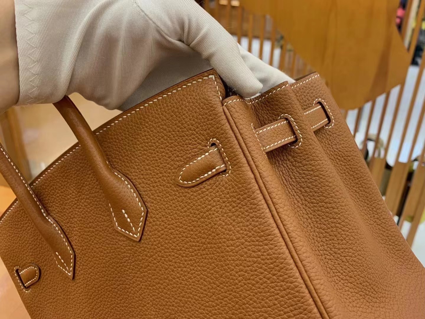 Birkin gold brown and silver buckle togo French original beeswax thread