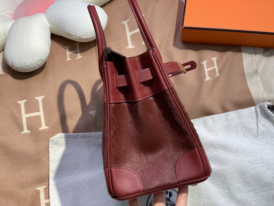 birkin30/25 burgundy imported fetal cow hair spelling swift all handmade gold buckle