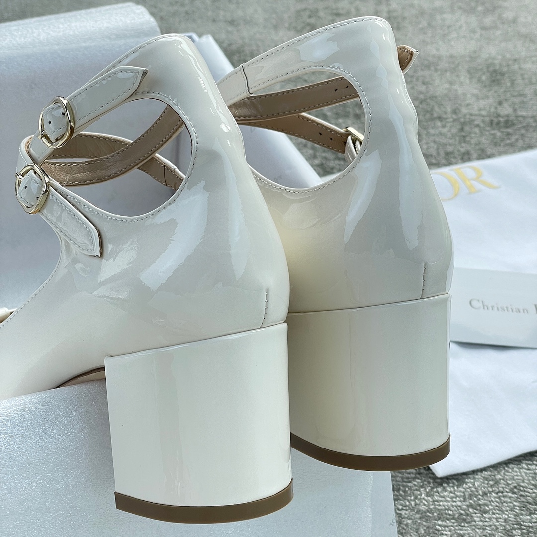 DIOR Sweet and elegant Mary Jane heels Cow patent leather Sheepskin Genuine leather outsole White