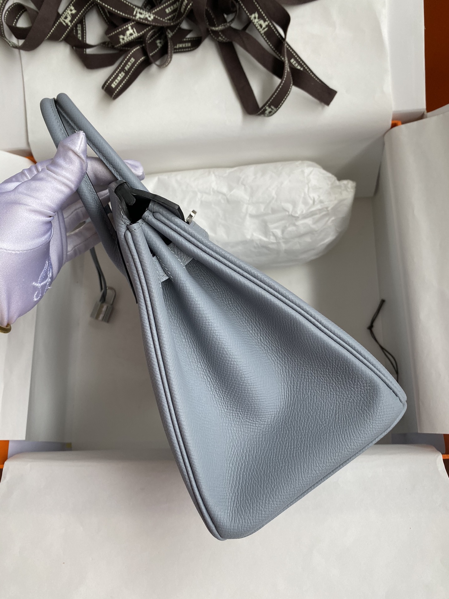 Birkin 25cm Epsom Leather Linen Blue Silver Buckle