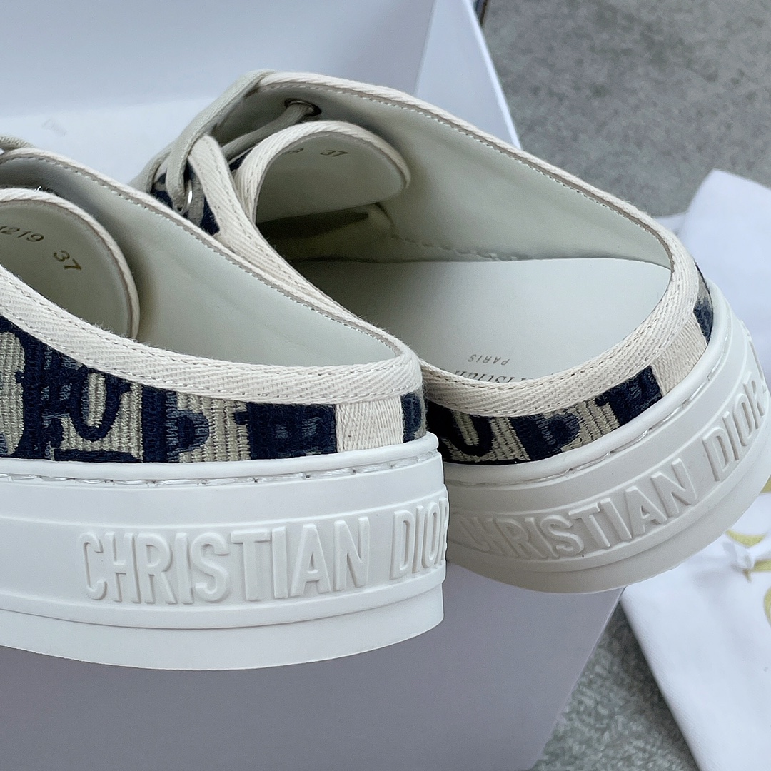 DIOR Canvas semi-flip-flop Water-dyed sheepskin lining TPU outsole D blue embroidery