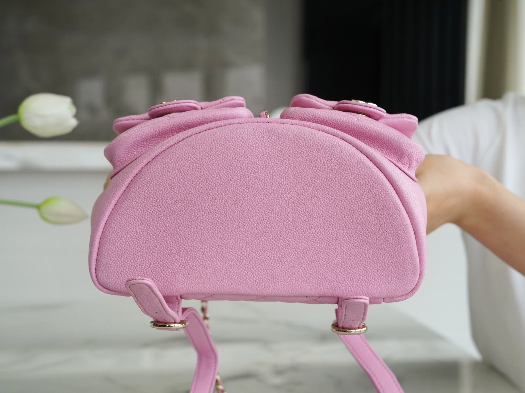 𝗖𝗛𝗔𝗡𝗘𝗟 23P New Duma Double Shoulder Cowhide Large Pink