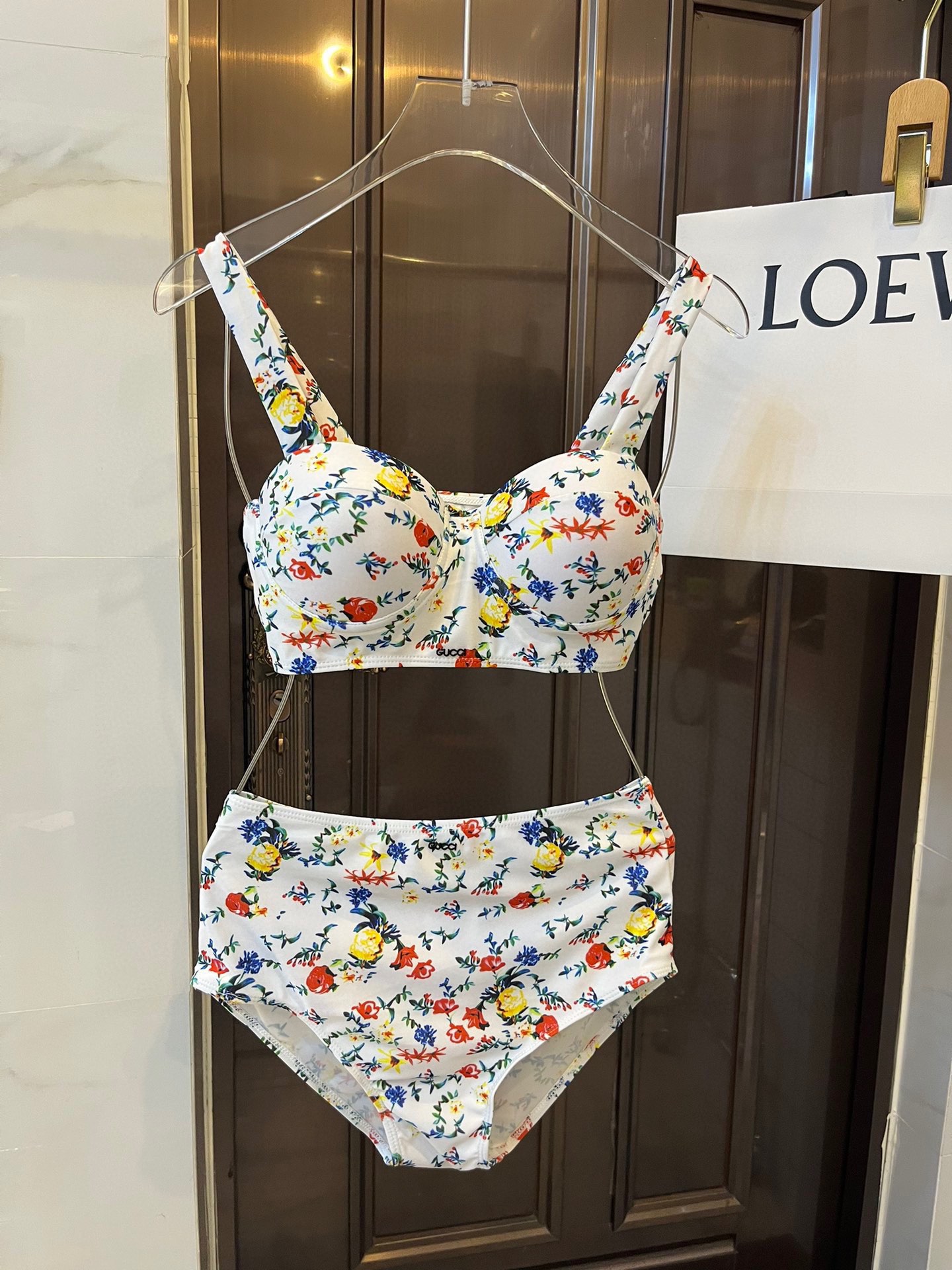 Gucci New split bikini swimming costume halter with steel ring bra + triangle shorts