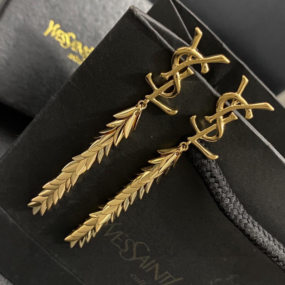 Saint Laurent YSL monogrammed leaf dangle earrings