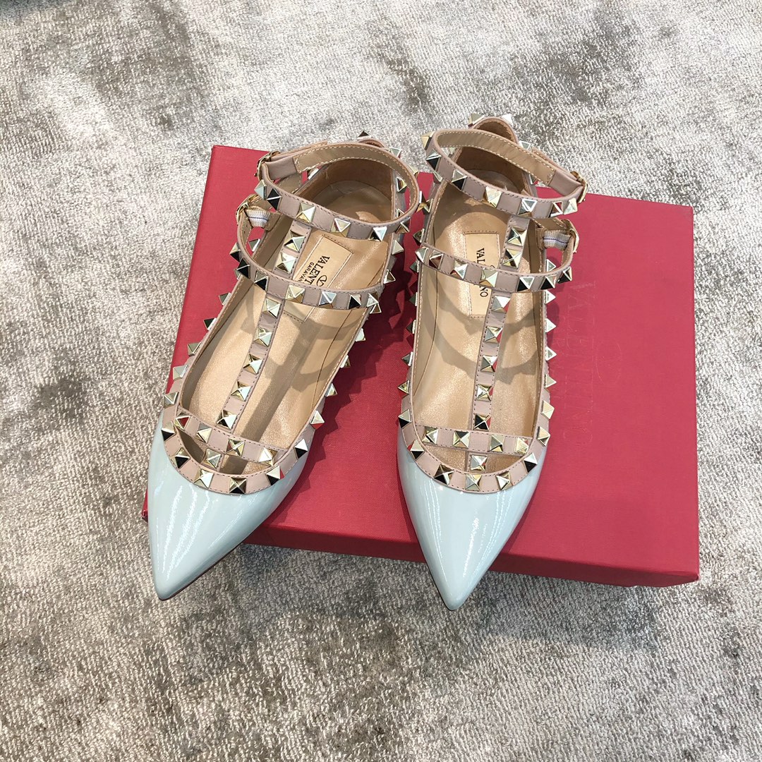 Valentino VT Collection Two Strap Flats Patent Leather Blue