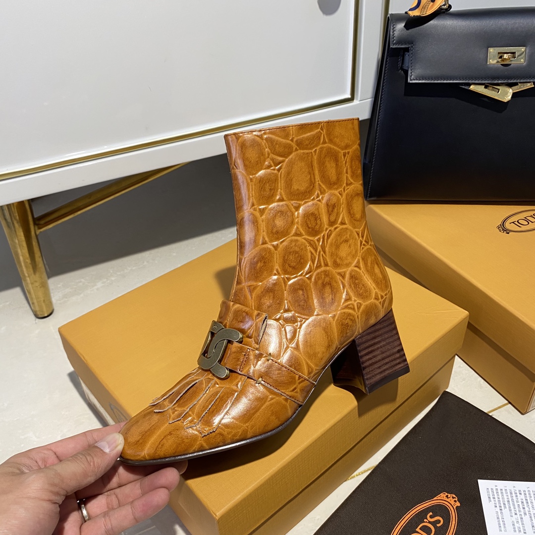 TOD'S 𝙏𝙊𝘿𝙎 Todds Thick heel short boots 2020 autumn and winter new women's shoes ladies cowhide fashion ankle boots