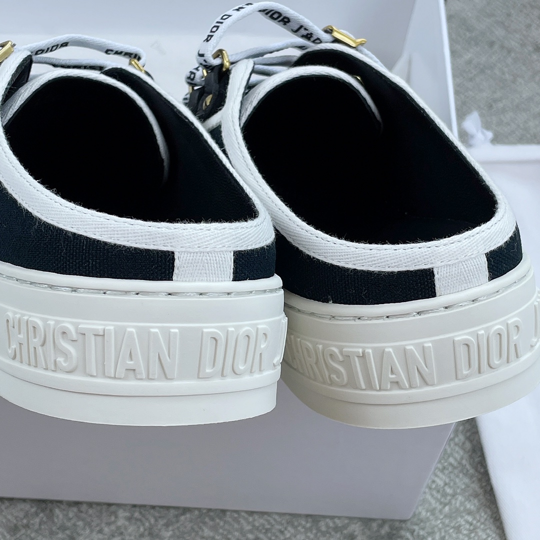 DIOR Canvas half slipper Water-dyed sheepskin lining TPU outsole Black canvas