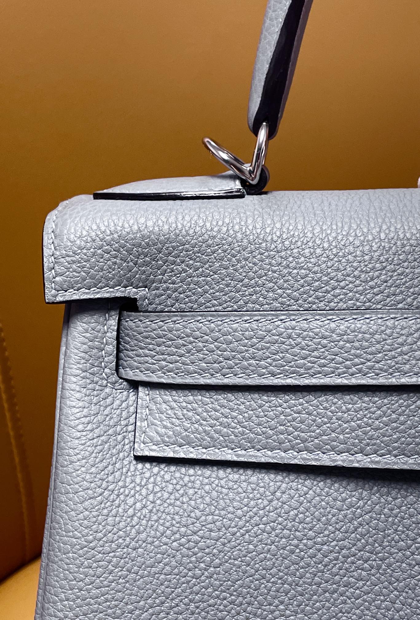 Kelly28 inseam j7 linen blue togo leather silver buckle