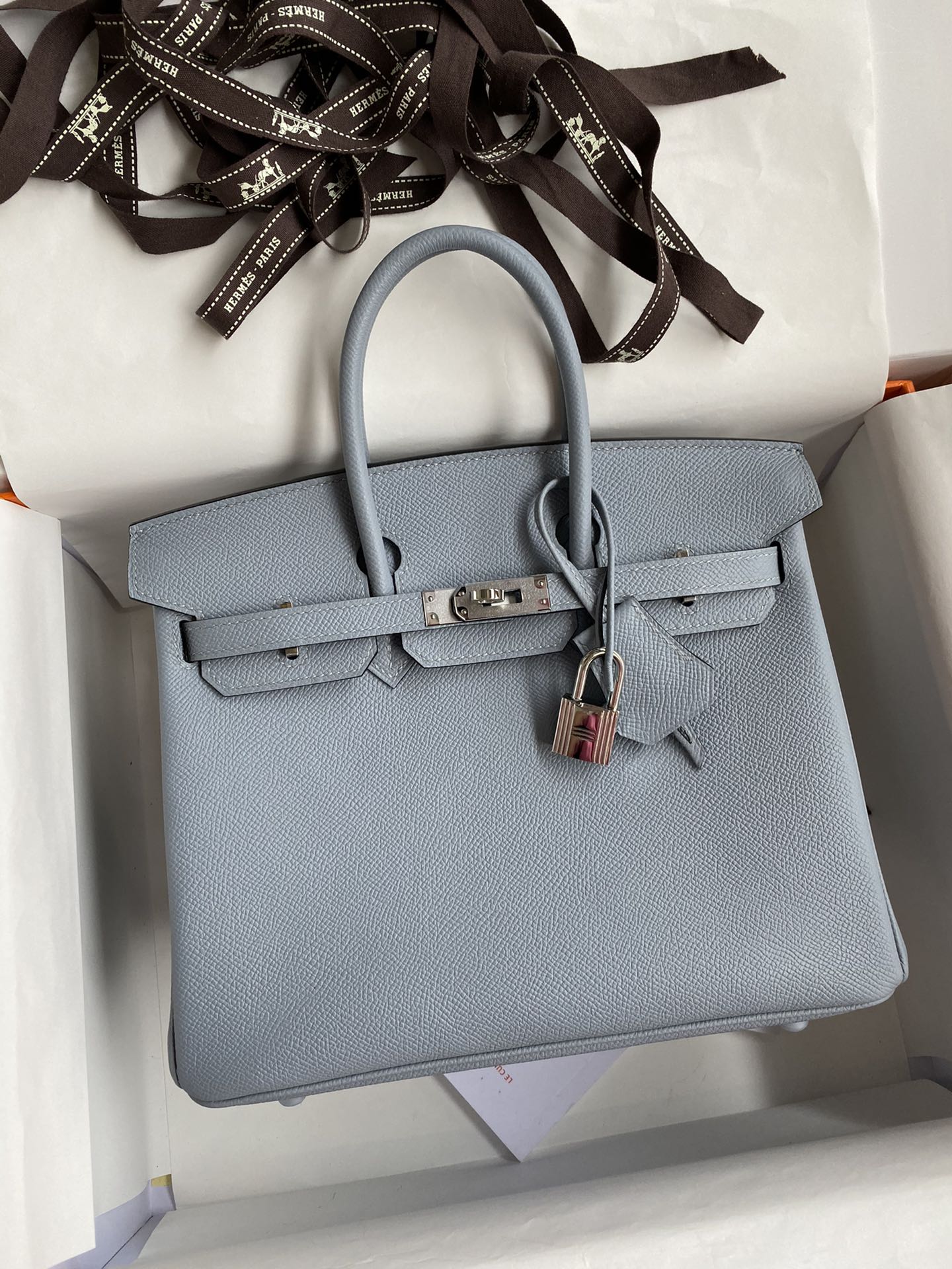 Birkin 25cm Epsom Leather Linen Blue Silver Buckle