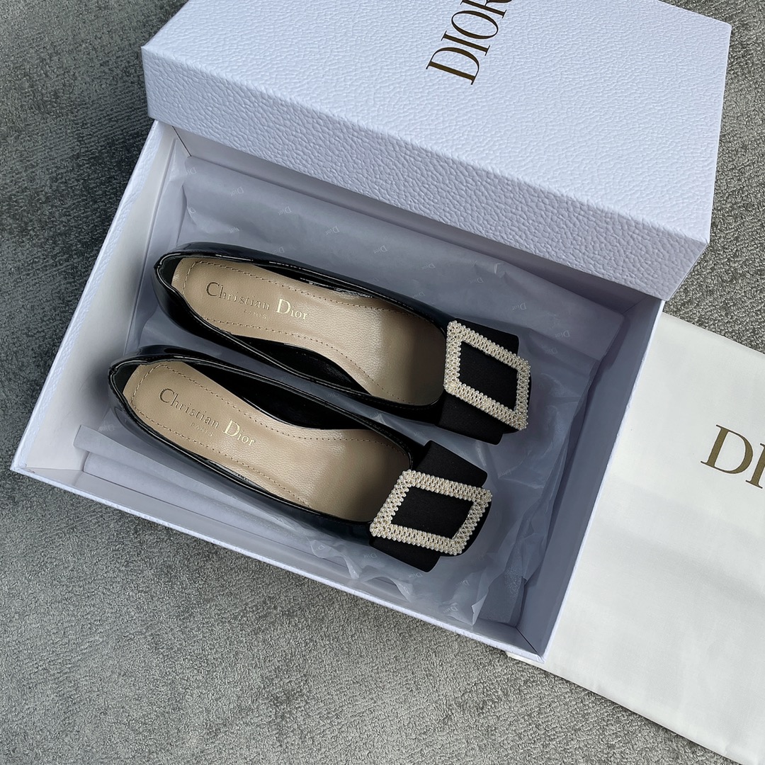 DIOR ballet heels black with diamond buckle 3.5cm