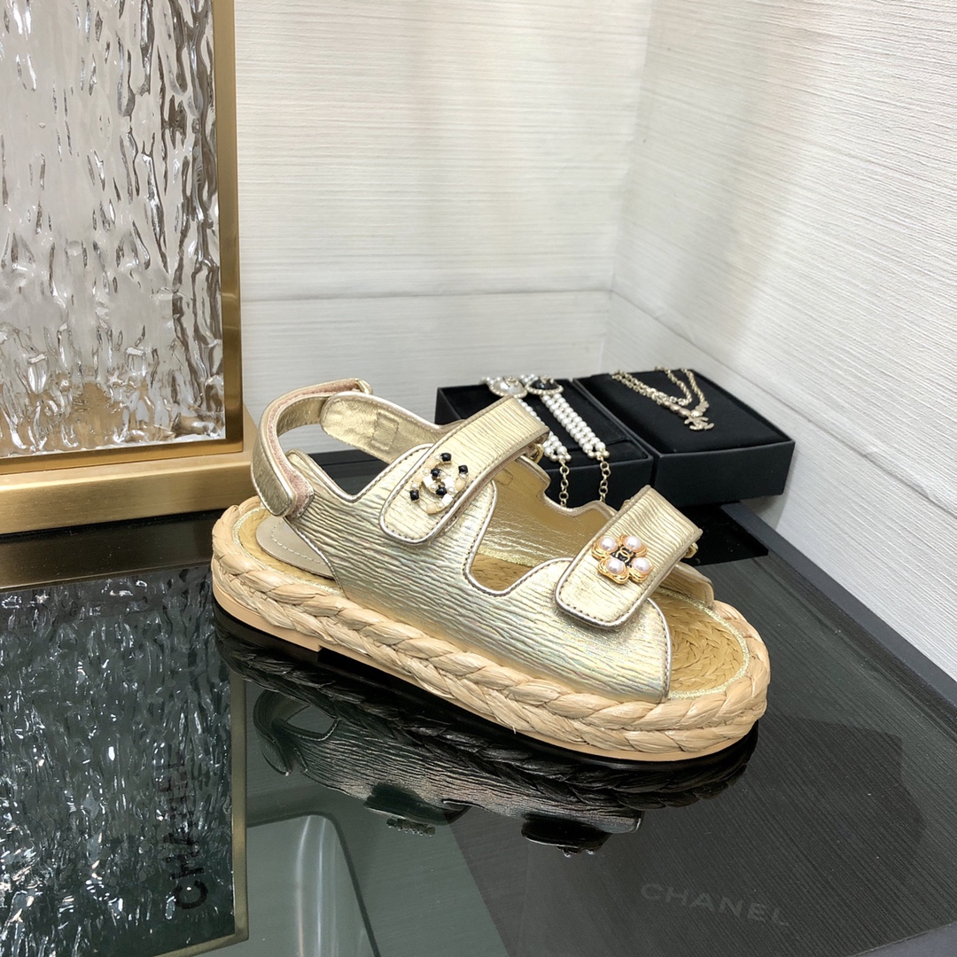 CHANEL 2023 spring and summer latest woven velcro sandals Japan imported woven materials