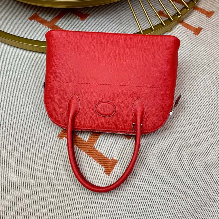 Bolide 27cm Imported original Epsom leather Semi-hand waxed stitching Large red silver buckle