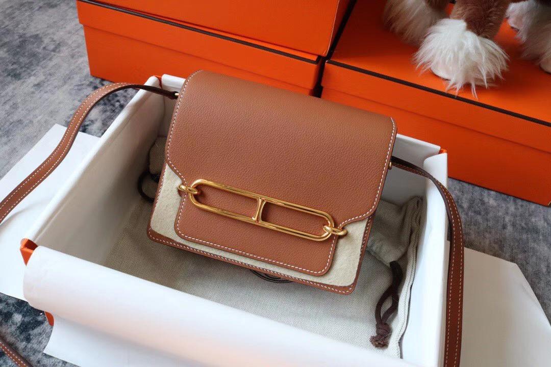 Roulis 19cm Evercolor Leather CK37 Golden Brown Walking White Line Gold Buckle