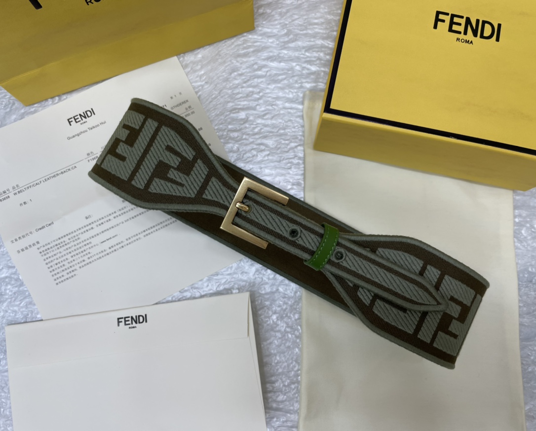 FENDI new embroidery    belt ✌️FF pattern wide belt