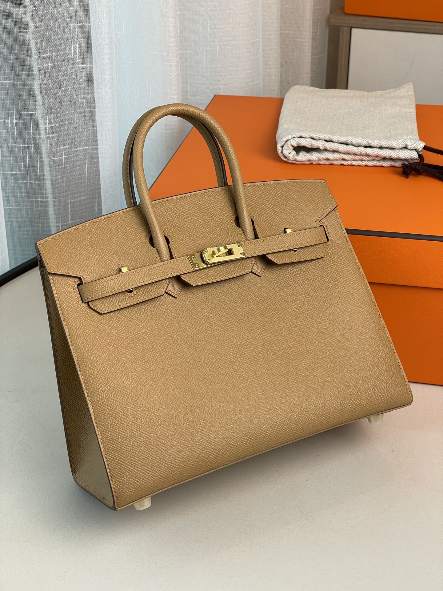 Birkin25 outer seam biscuit color EPSOM leather gold buckle