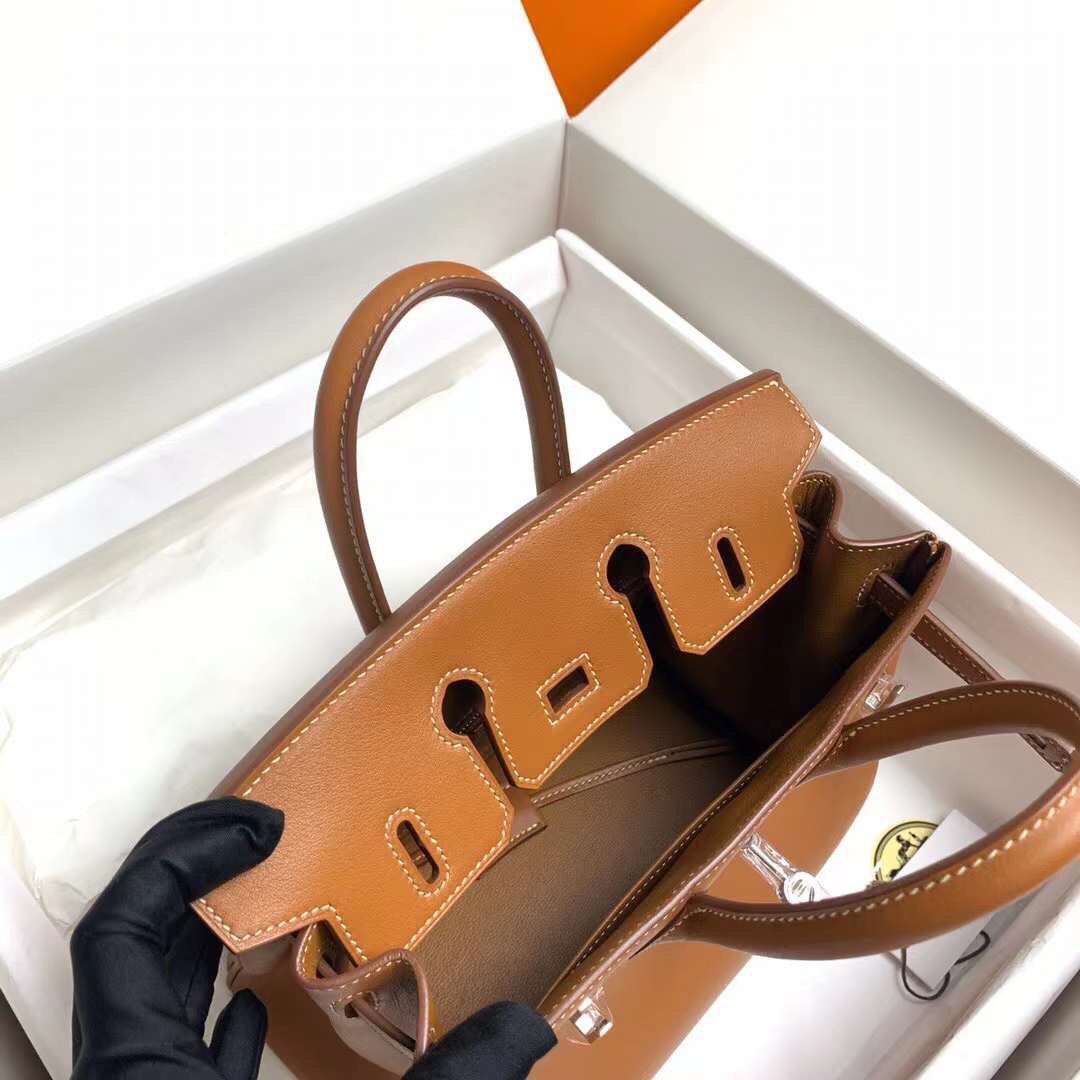 Birkin 25cm ck37 gold brown gold buckle silver buckle Original swift calfskin top craftsmanship beeswax thread handmade