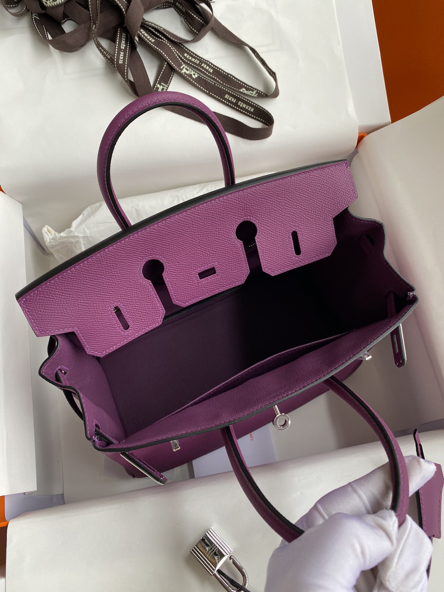 Birkin 25cm Epsom Leather Anemone Purple Silver Buckle