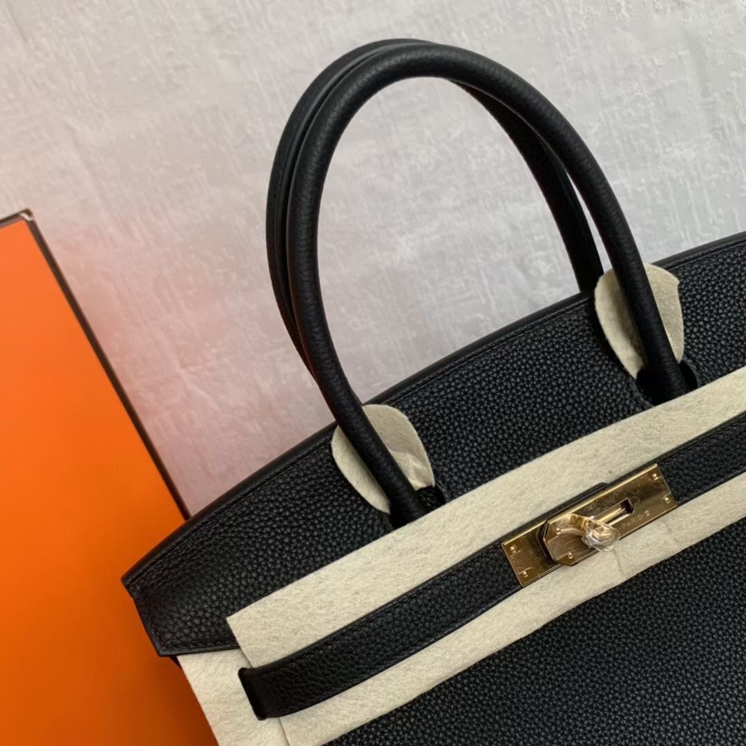 Birkin 30cm black gold buckle imported Togo leather beeswax thread stitching