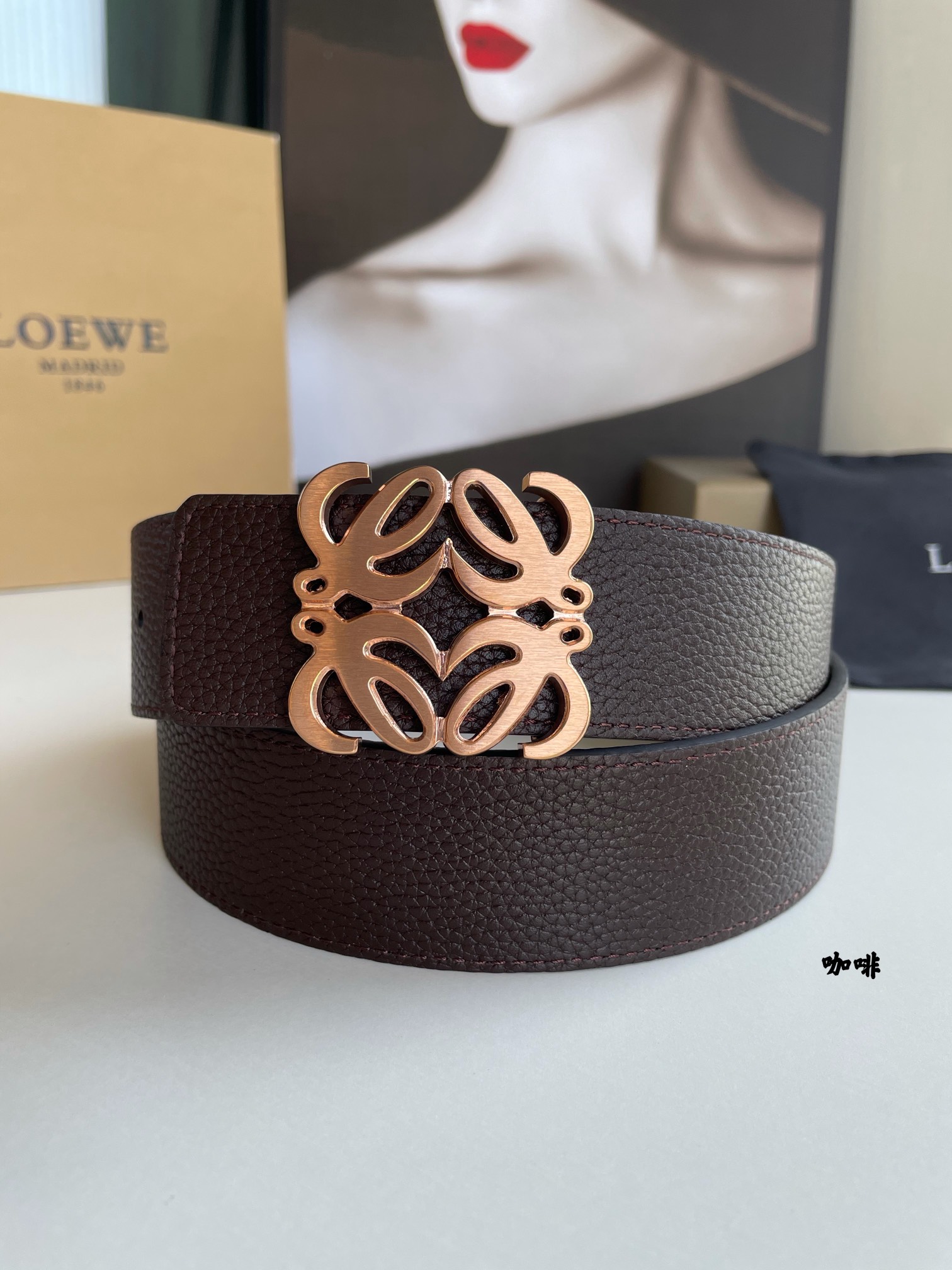 LOEVE stainless steel logo pattern metal buckle with top layer cowhide reversible