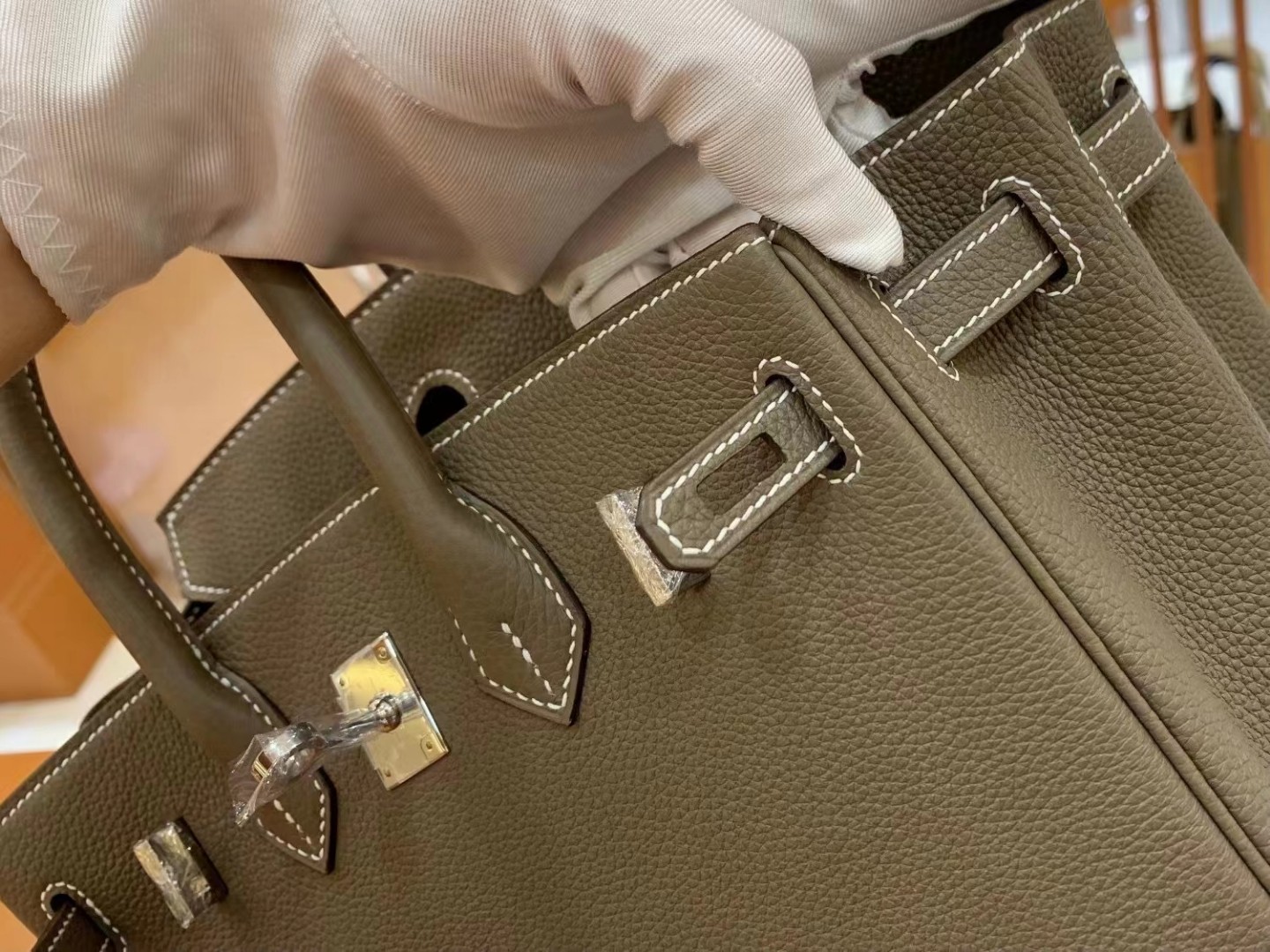 Birkin Elephant Grey Silver Buckle togo leather French original beeswax thread