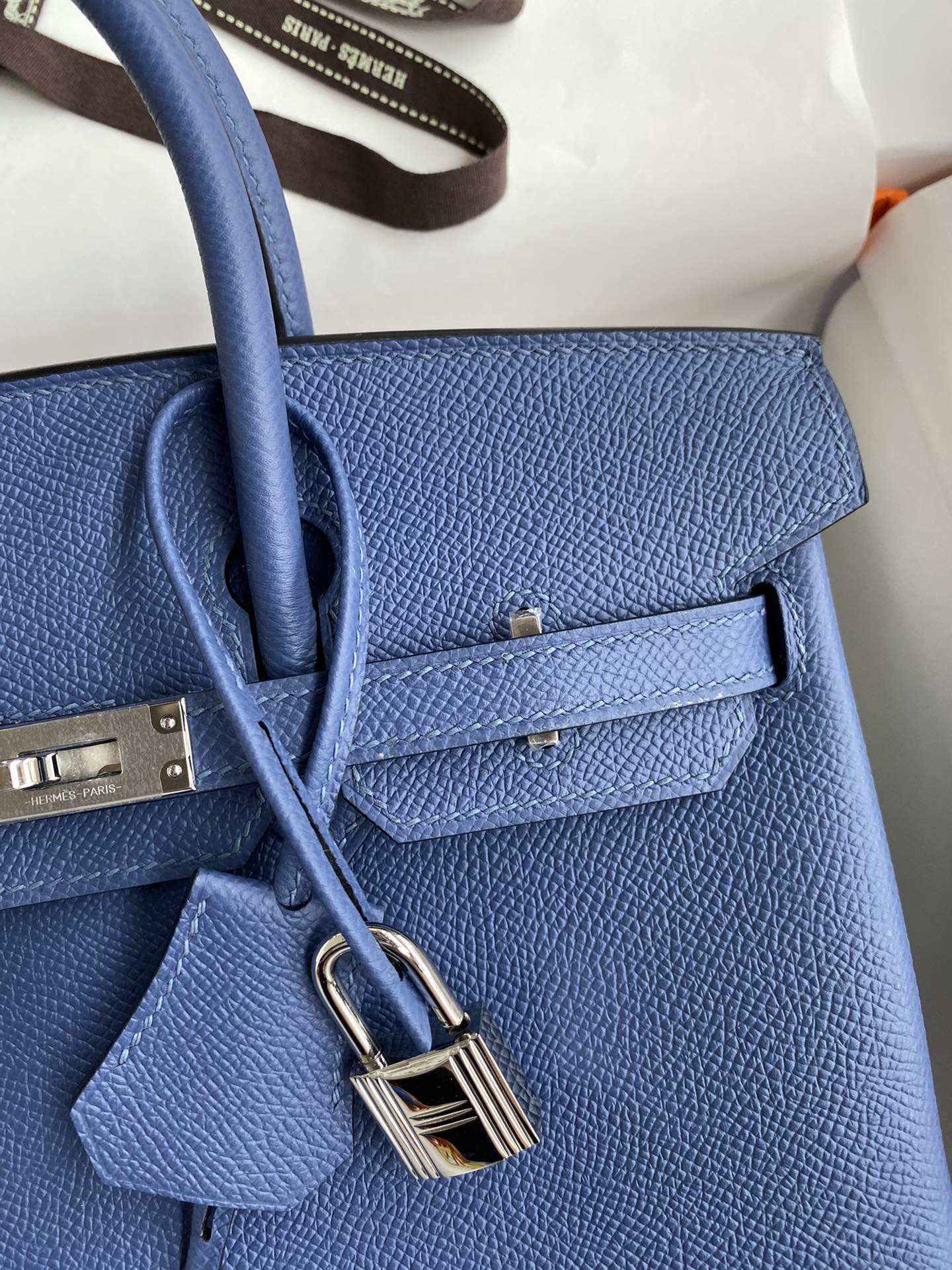 Birkin 25cm Epsom Leather Onyx Blue Silver Buckle