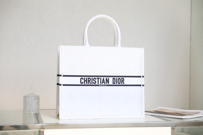 DIOR TOTE embroidered vine check white