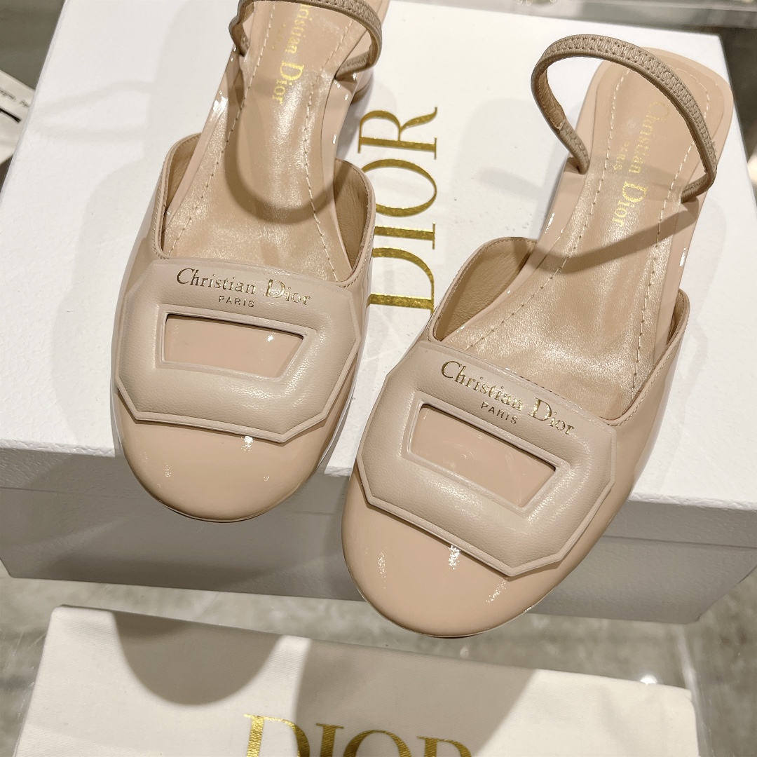 DIOR small round toe hollow one strap sandals 3.5cm apricot
