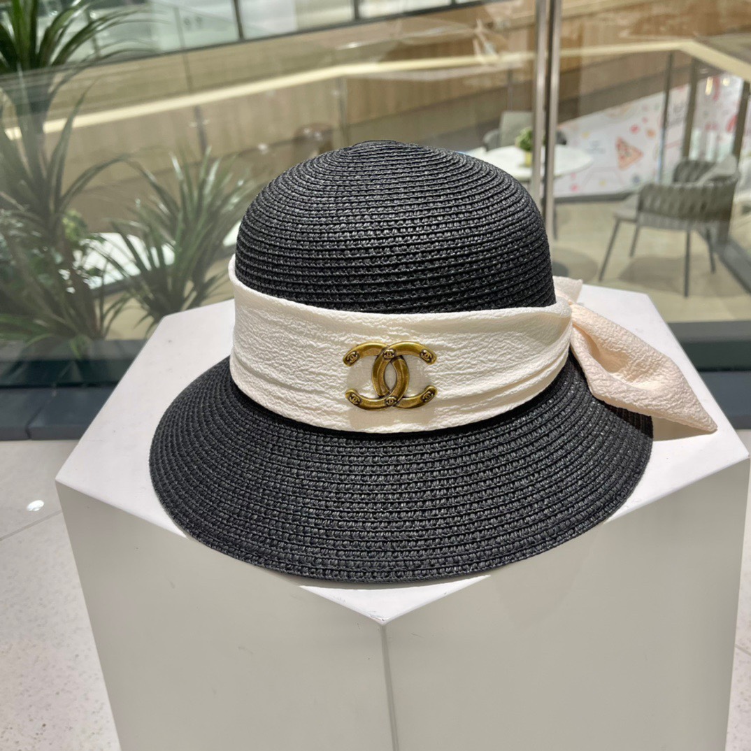 Chanel2023's new straw sunshade straw hat basin