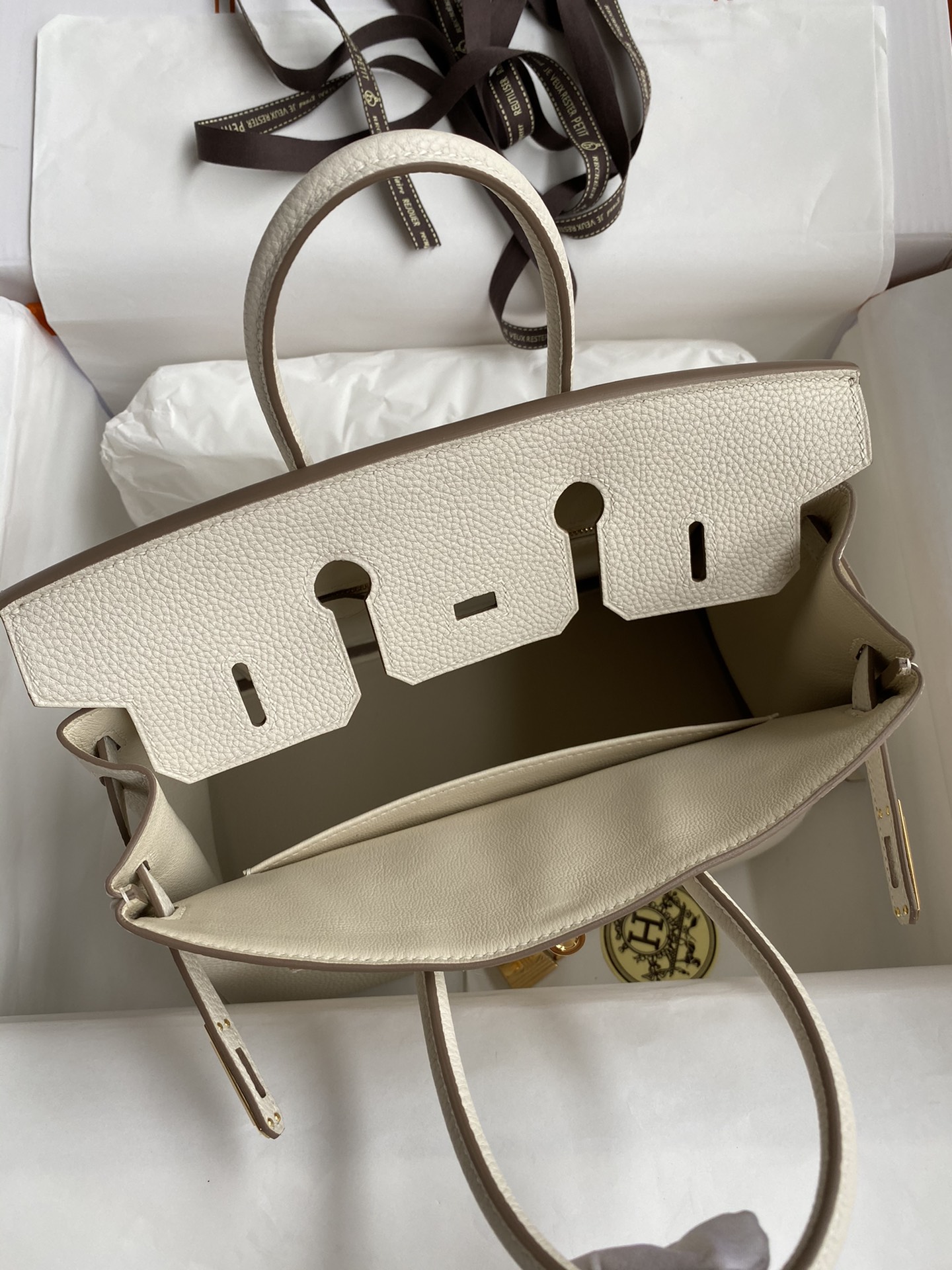 Birkin 25/30/35cm imported Togo leather milkshake white gold buckle