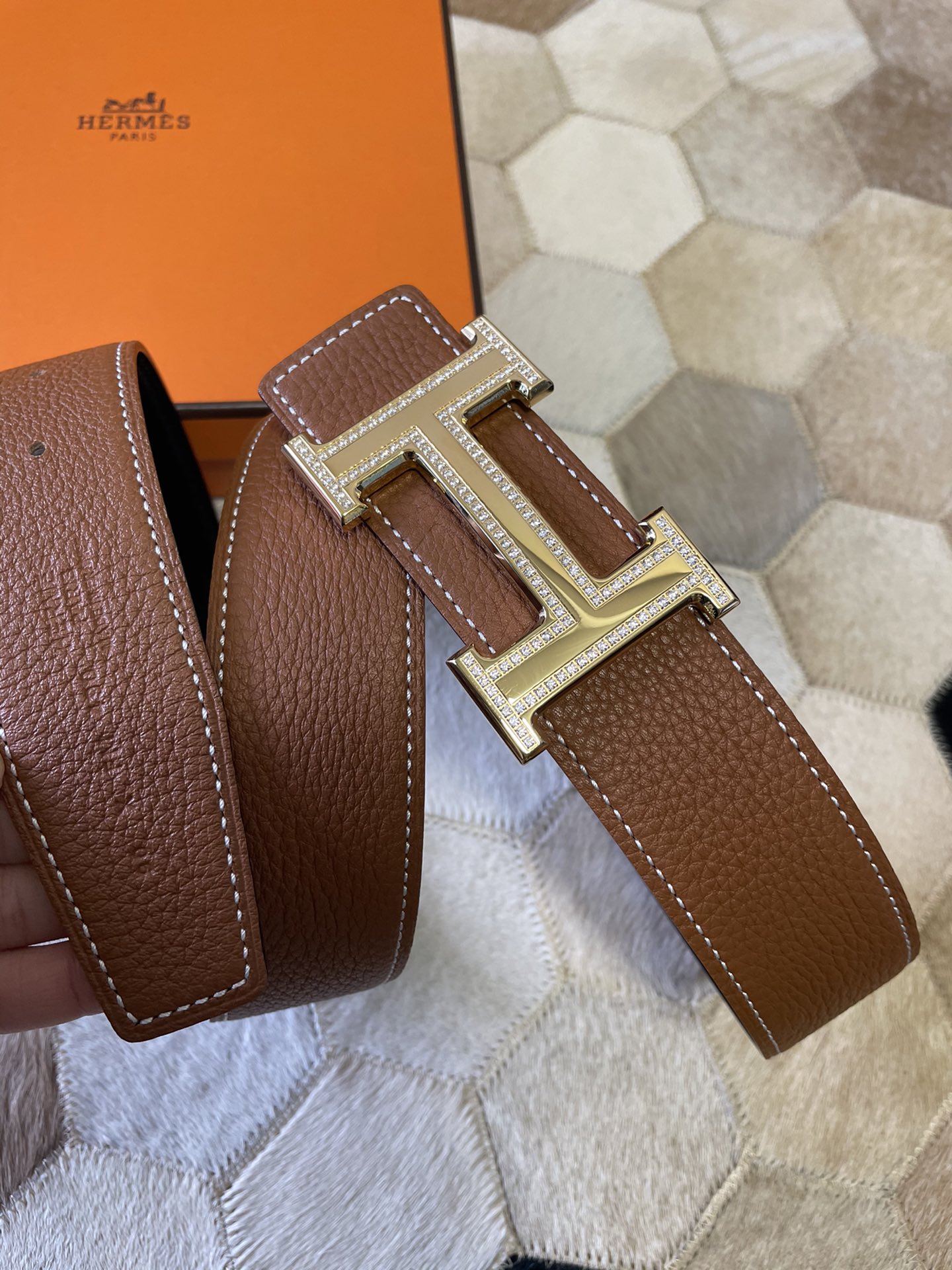 Hermes stainless steel double row diamond hanging buckle