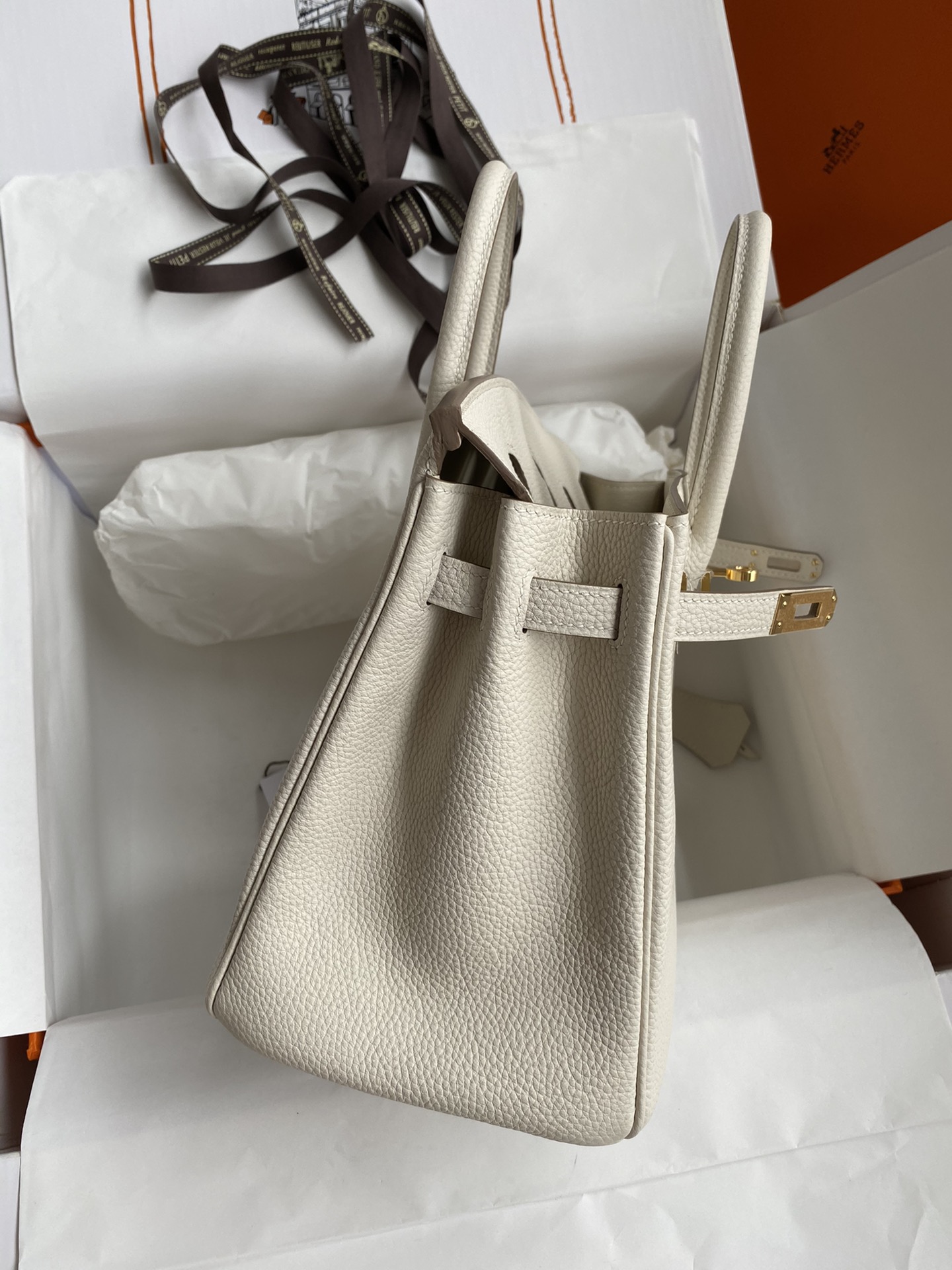 Birkin 25/30/35cm imported Togo leather milkshake white gold buckle