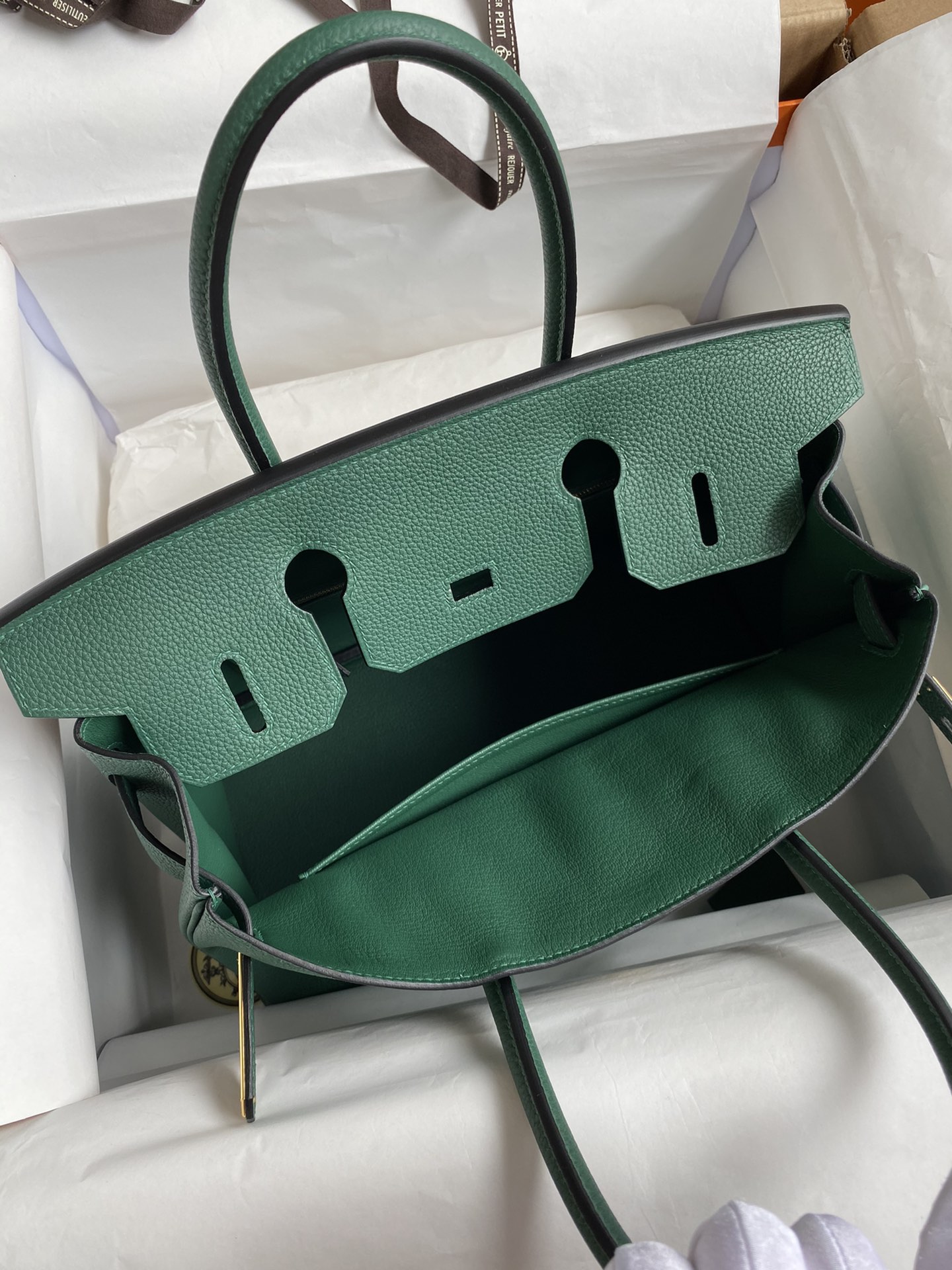 Birkin 25/30/35cm imported Togo leather peacock green gold buckle