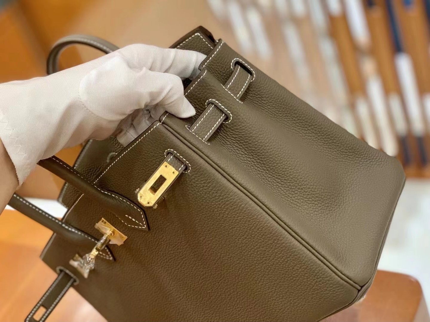 Birkin Elephant Grey Gold Buckle togo leather French original beeswax thread