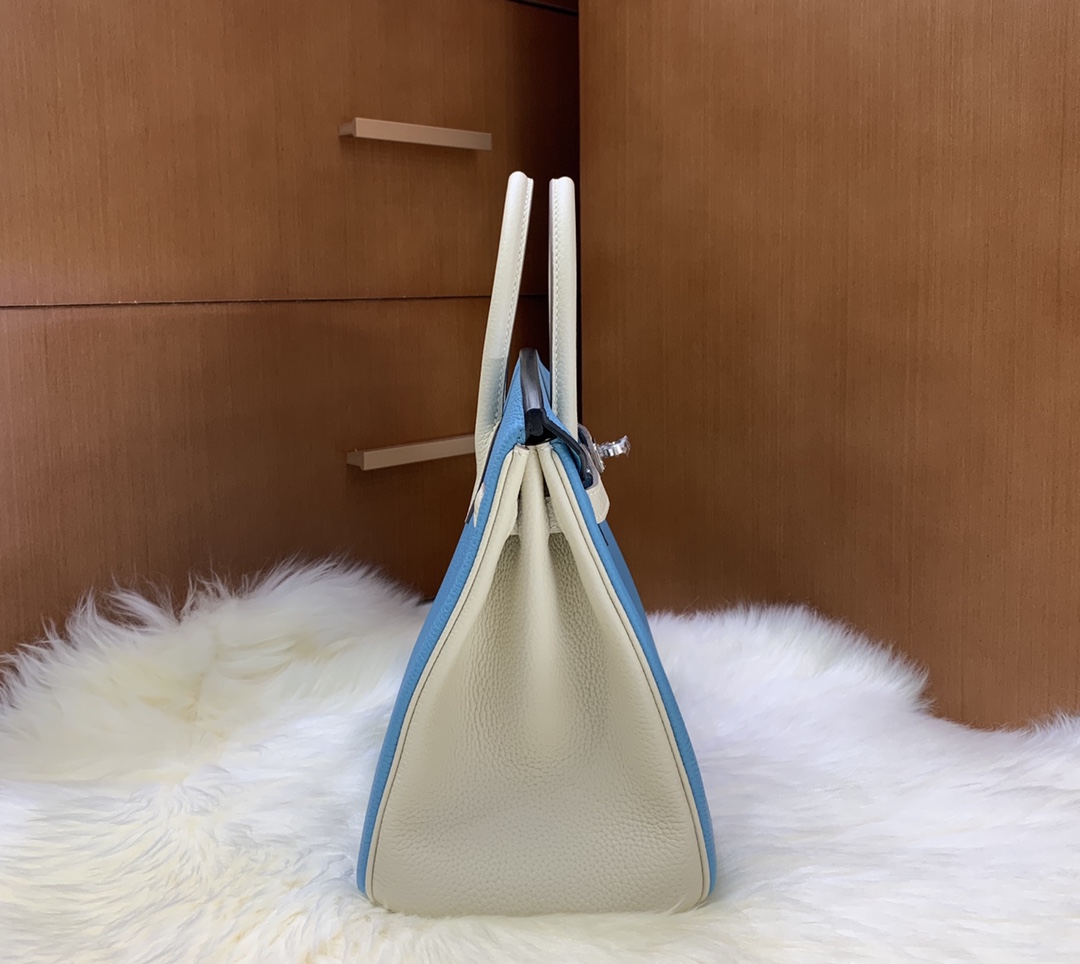 Birkin 25cm togo leather Northern blue ➕ milkshake white Silver buckle