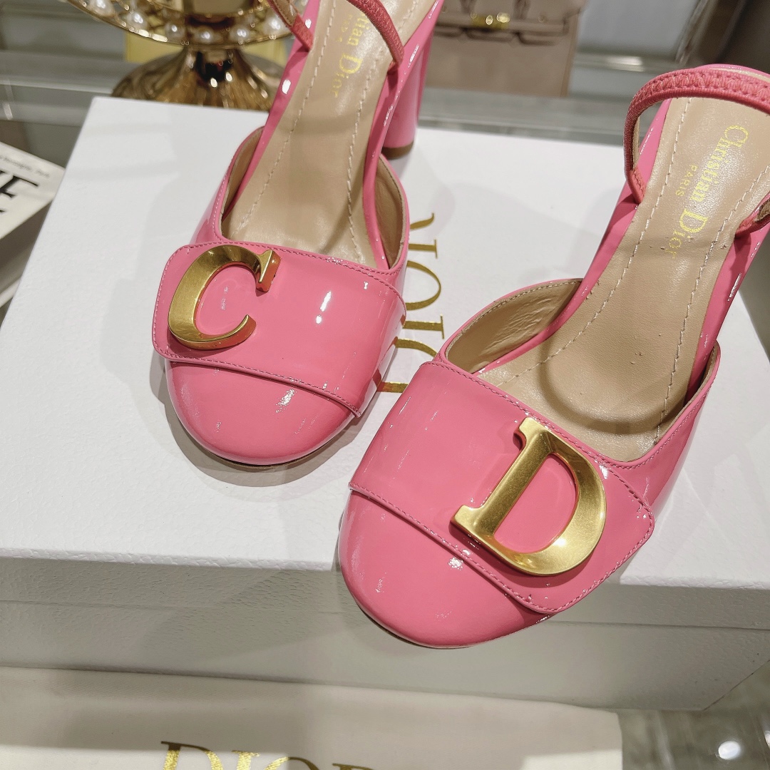 DIOR summer new bag toe chunky sandals high heel model 7.5cm Rose
