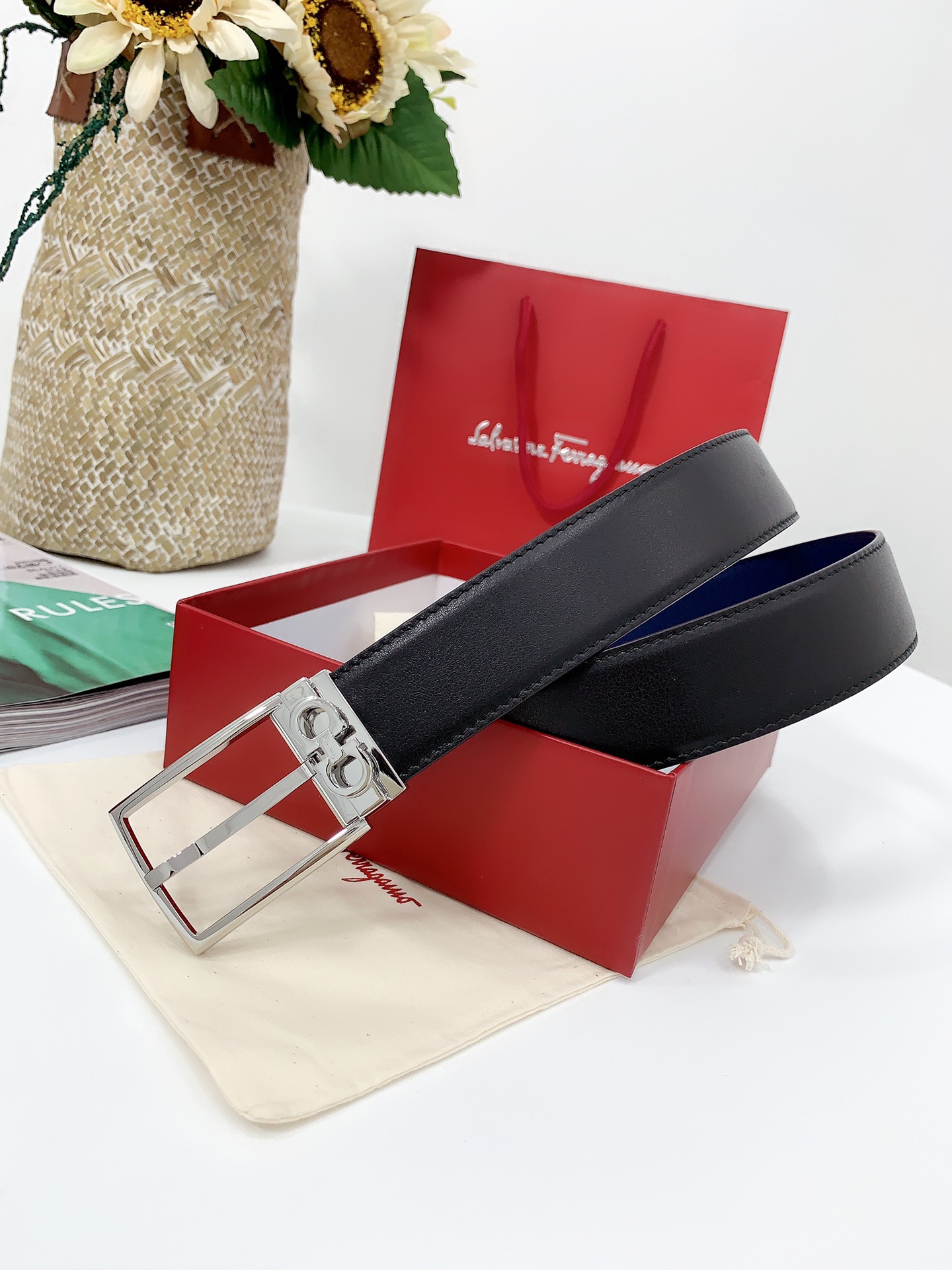 FERRAGAMO full grain soft calfskin with bottom leather imported from Italy