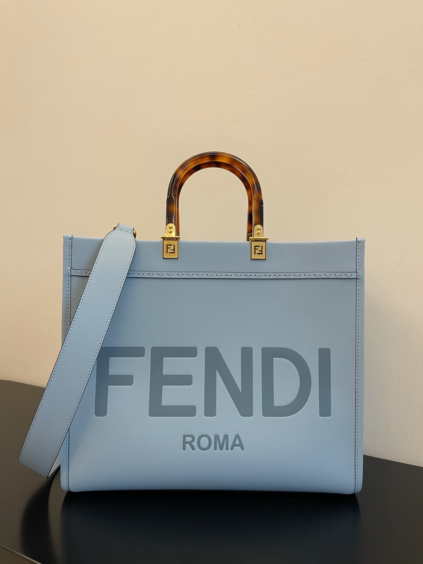 FENDI small trumpet sky blue new size shine tote tote bag 