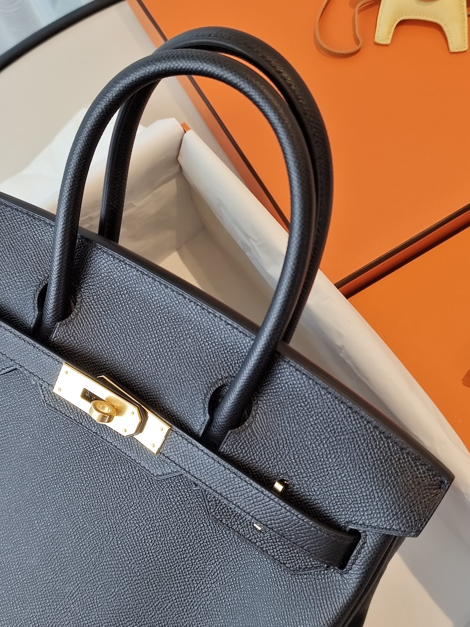 Bk30 black gold EPSOM leather inner seam